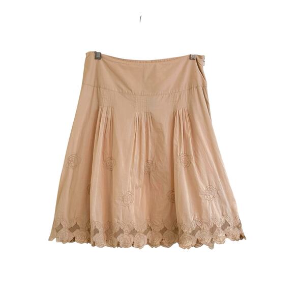 Vintage Embroidered A-Line Cotton Skirt Lace Hem Sz 4 Hillard & Hanson Coquette - Picture 1 of 6